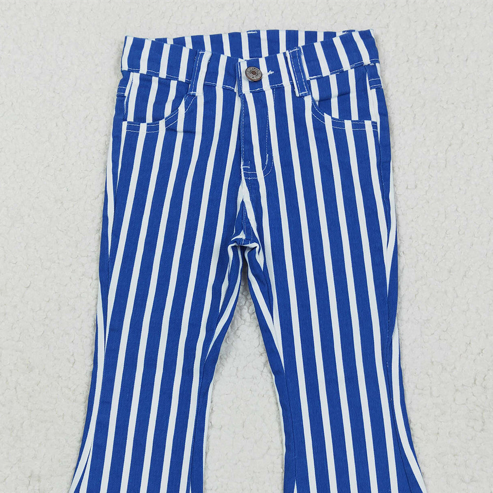 7.06 P0761 RTS NO MOQ Baby Girls Denim Pants Girls Blue And White Striped Denim Trousers Casual Classic Patterned Pants for Kids