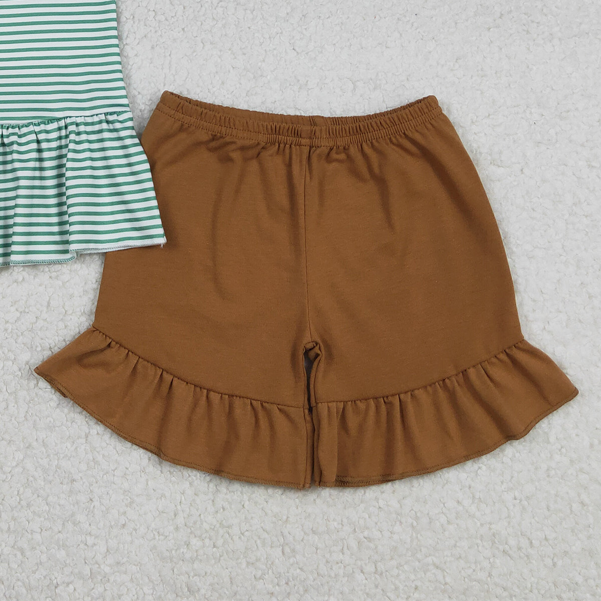 12.29 RTS NO MOQ （In stock）GSSO2793 Embroidery Ducks Dogs Baby Girls Stripe Collar Tunic Ruffle Shorts Hunting Clothes Sets
