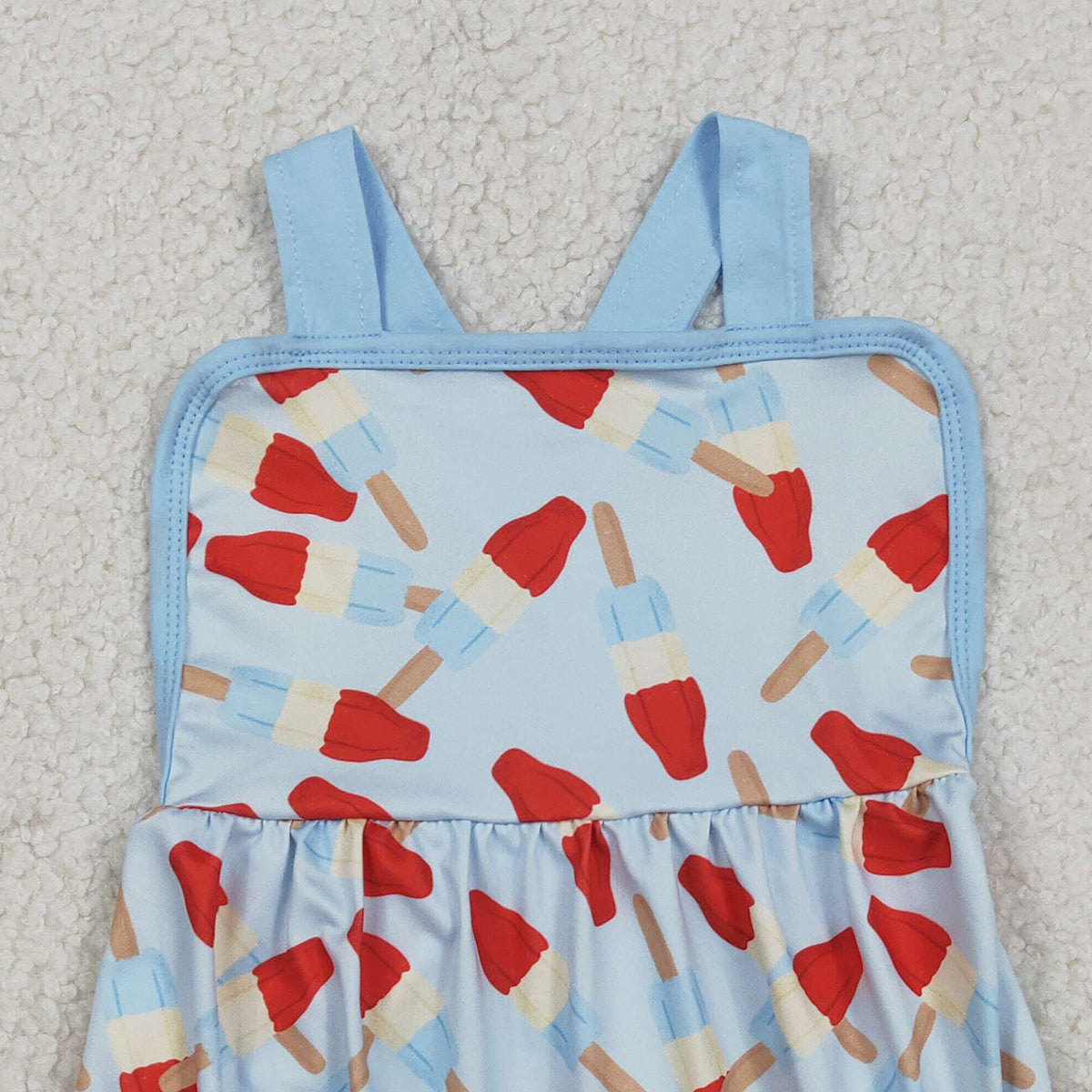 1.24 RTS NO MOQ （In stock）SR3923 Baby Boys Strap Red Blue Popsicle 4th of July Rompers