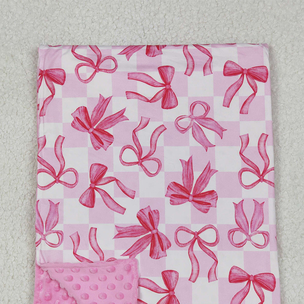 USA Shop (in stock)BL0206 RTS NO MOQ Baby Blankets Baby Kids Girls Pink Bows Plaid Blankets