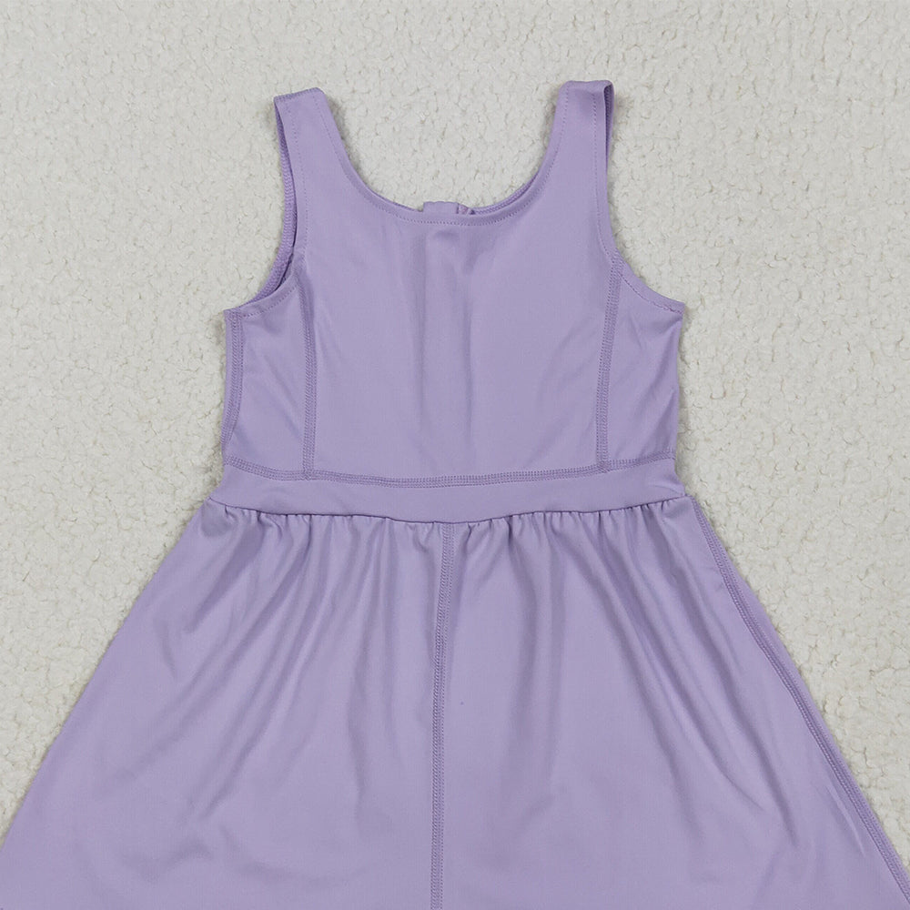 8.12  SR3020 RTS NO MOQ Baby Girls Summer Yoga Jumpsuits Baby Girls Lavender Sleeveless Yoga Jumpsuits