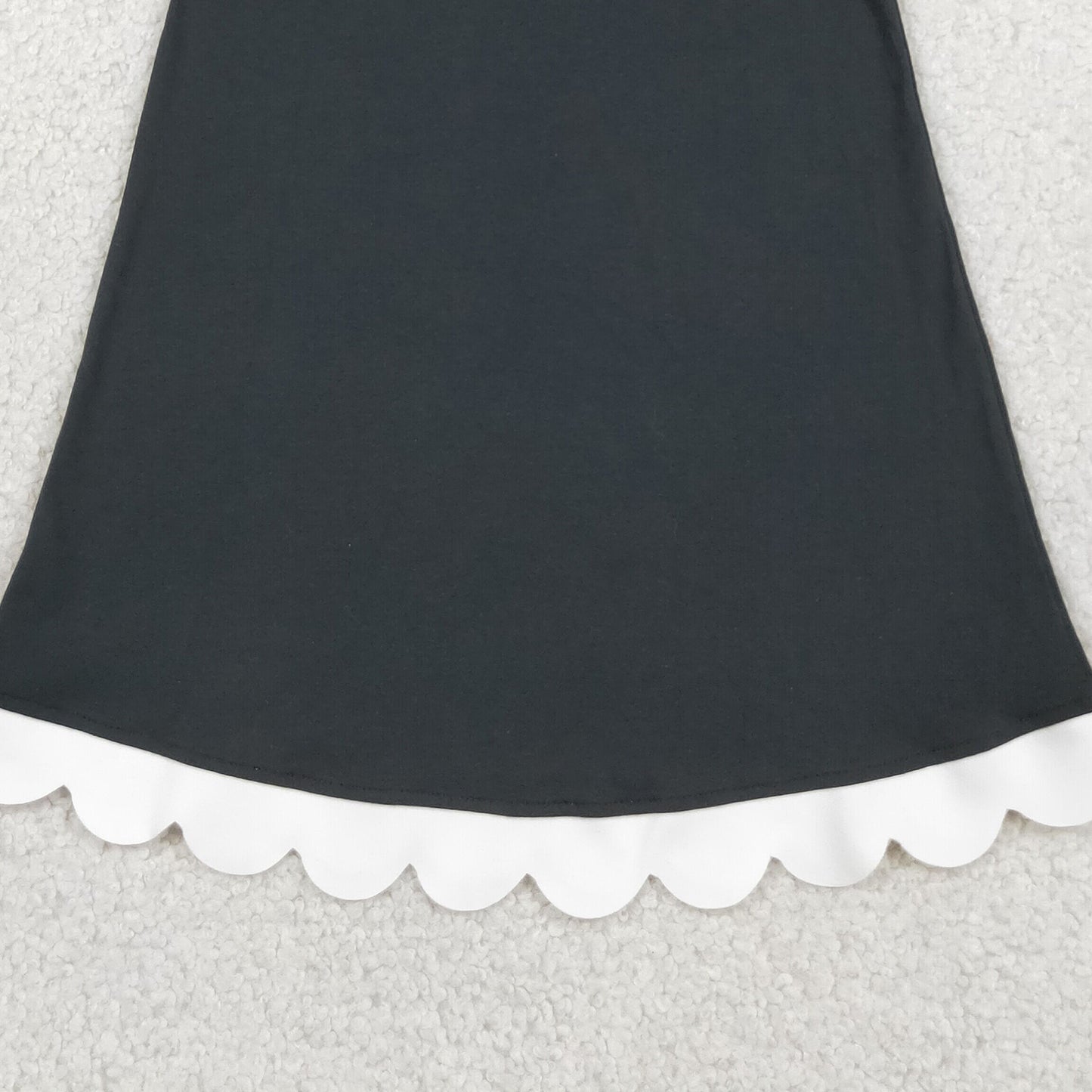 GSD4059 RTS NO MOQ （In stock）White scallop ruffle sleeveless black girls cotton dress