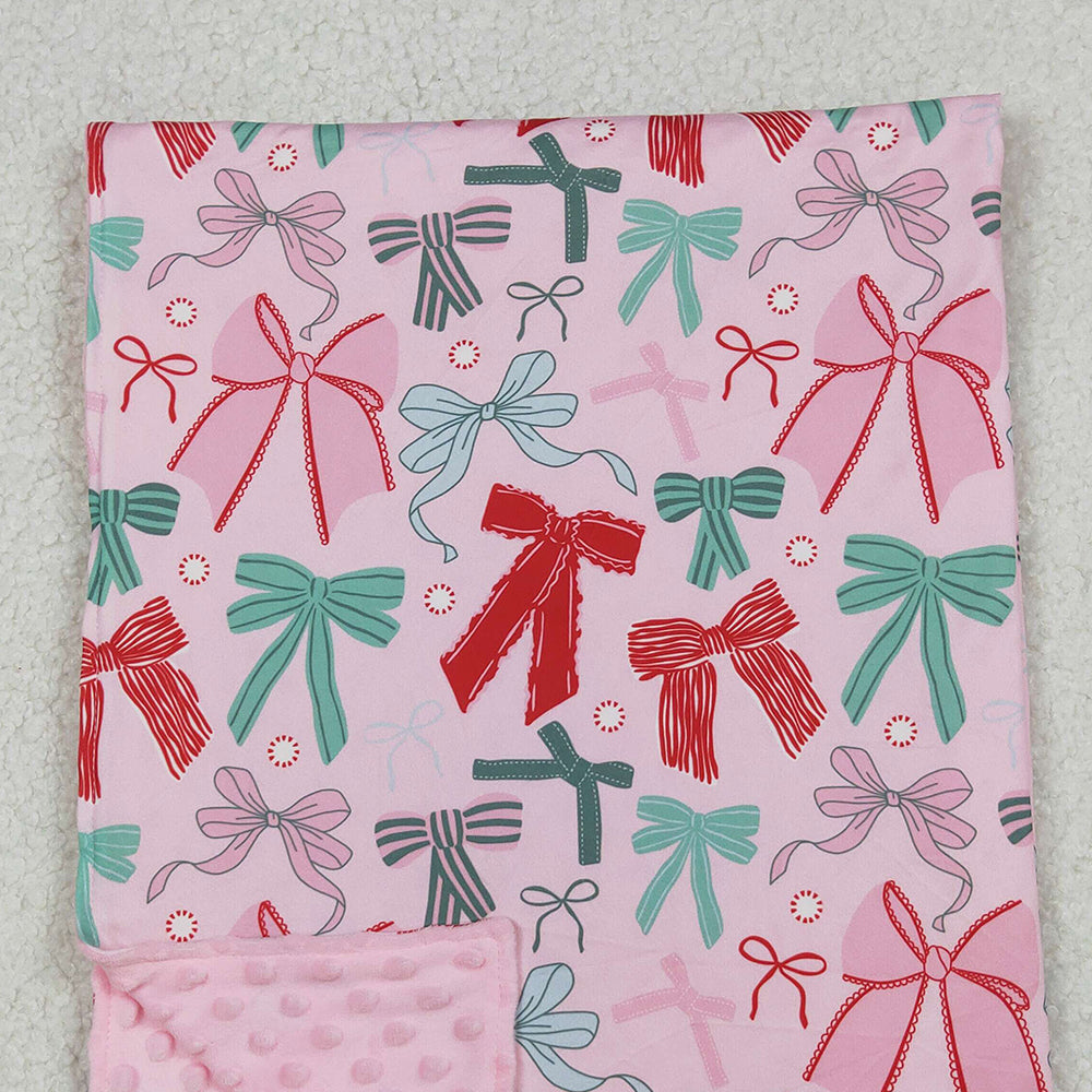 RTS NO MOQ （In stock）BL0218 Baby Blankets Pink Green Bows Plaid Christmas Blankets