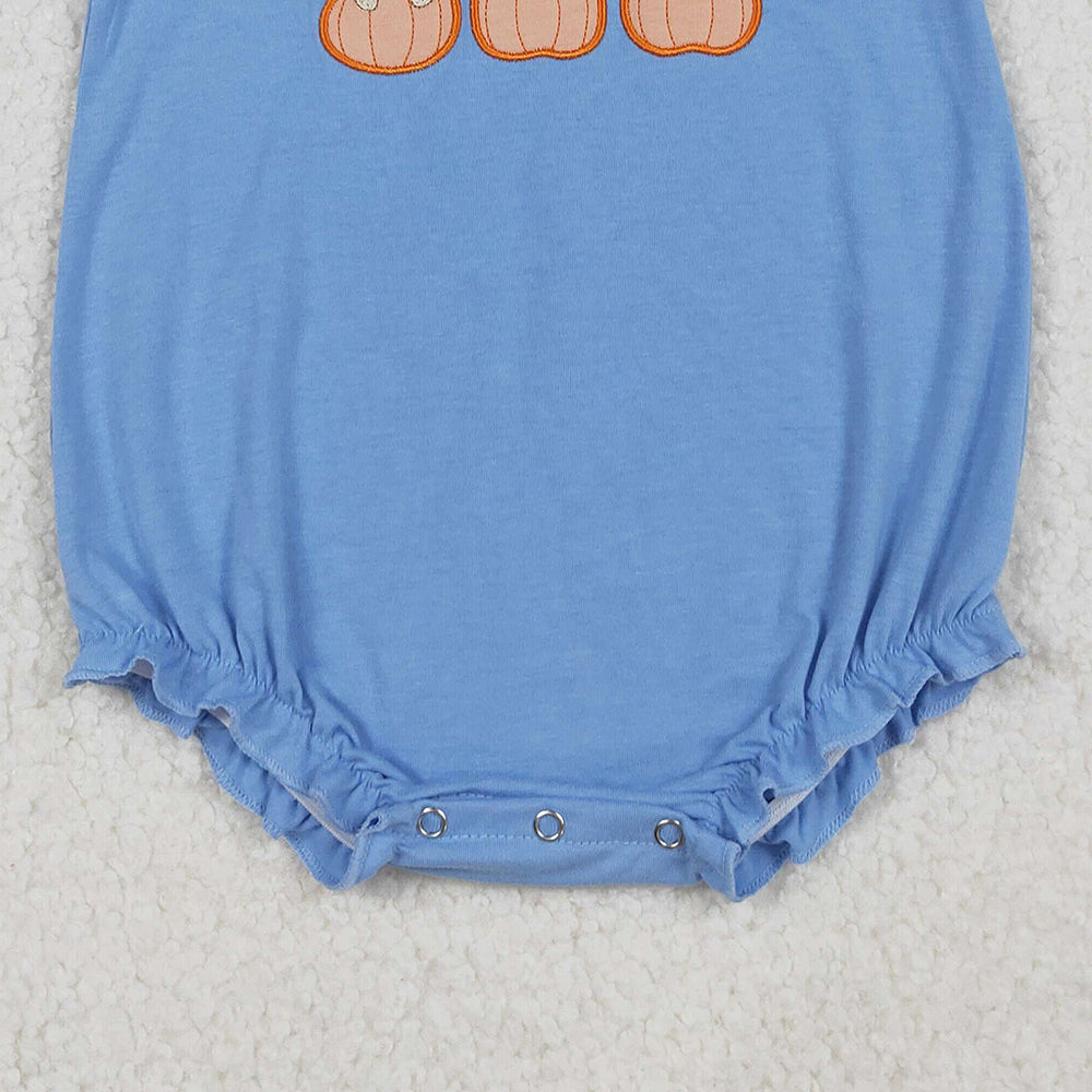 RTS NO MOQ （In stock）SR3191 Baby Girls Summer Rompers Embroidery Dogs Pumpkins Flutter Sleeves Fall Rompers