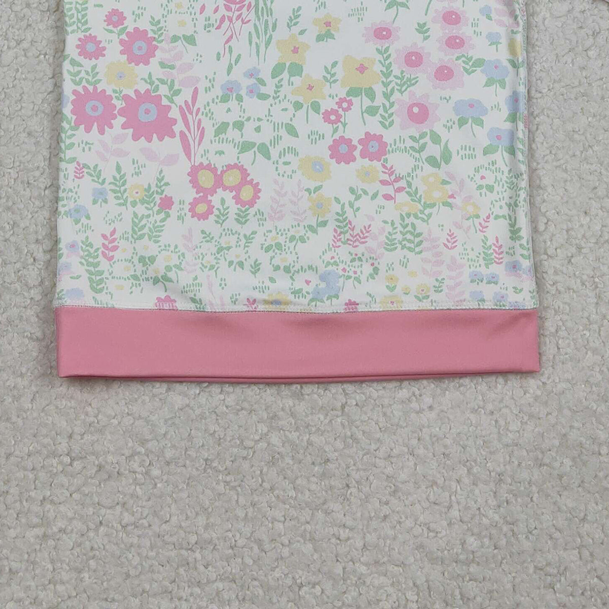 12.27 RTS NO MOQ （In stock）GT1299 Baby Girls Pink Flowers Long Sleeve Yoga Active Tee Shirts Top