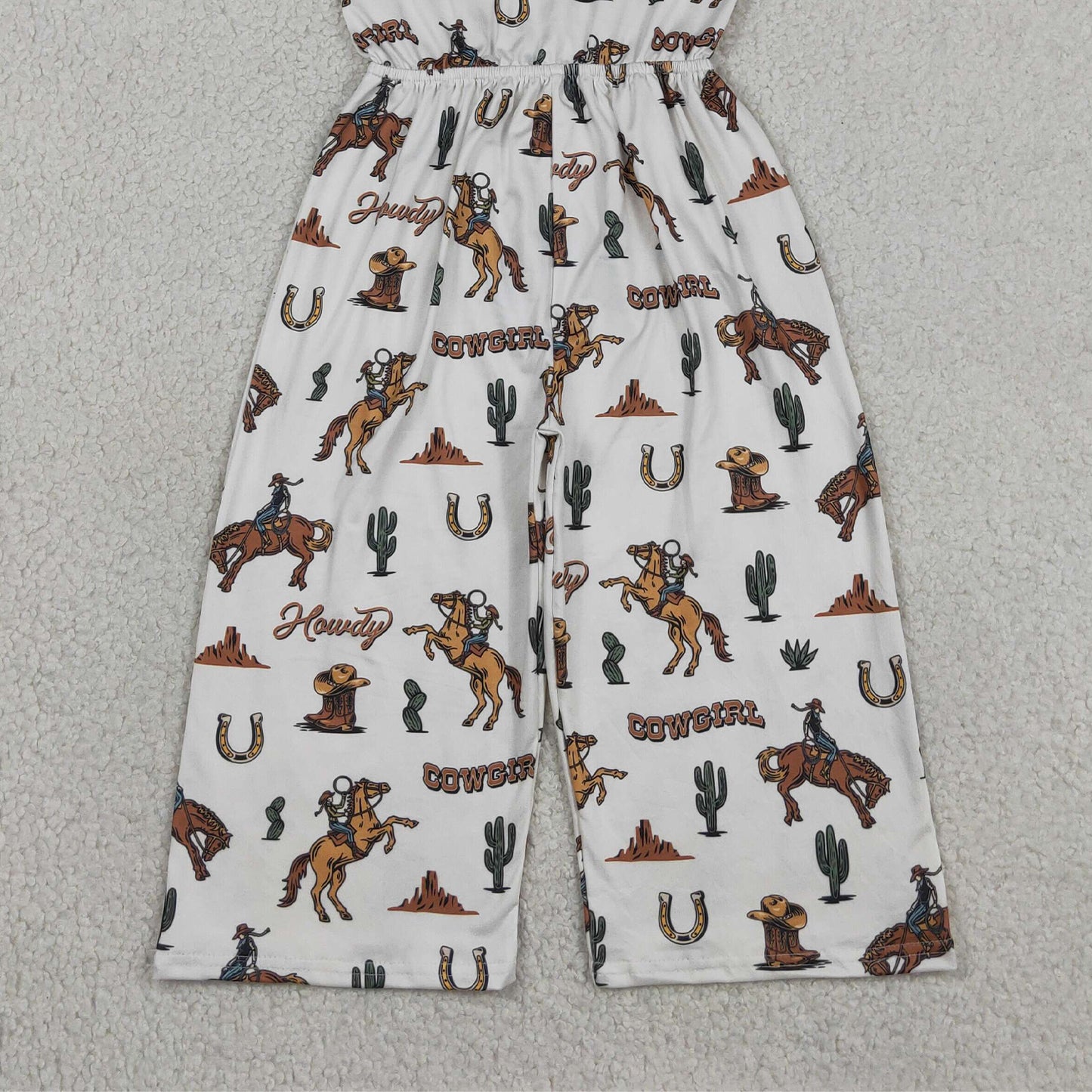 SR2969 RTS NO MOQ （In stock ）Straps cactus horse rodeo western kids girls jumpsuit