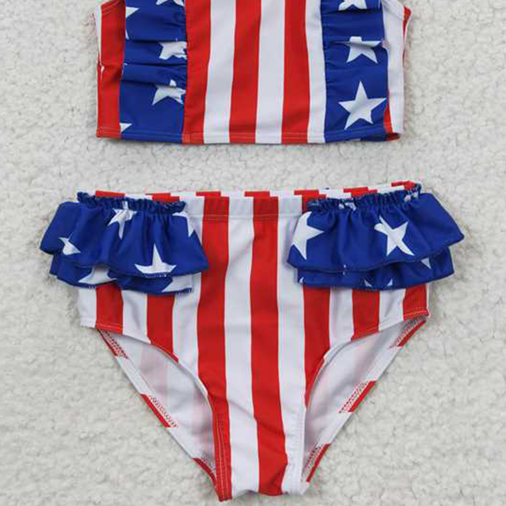 6.03  S0090 New Rts No Moq 8-9 Days By Air Arrived it Stars stripe lining baby girls 4th of july swimsuit