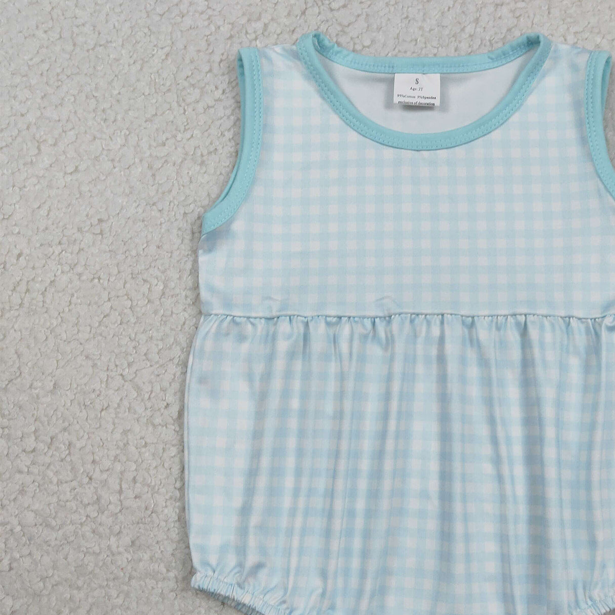 1.31 RTS NO MOQ （In stock）SR3554 Baby Boys Sleeveless Blue Checked Rompers