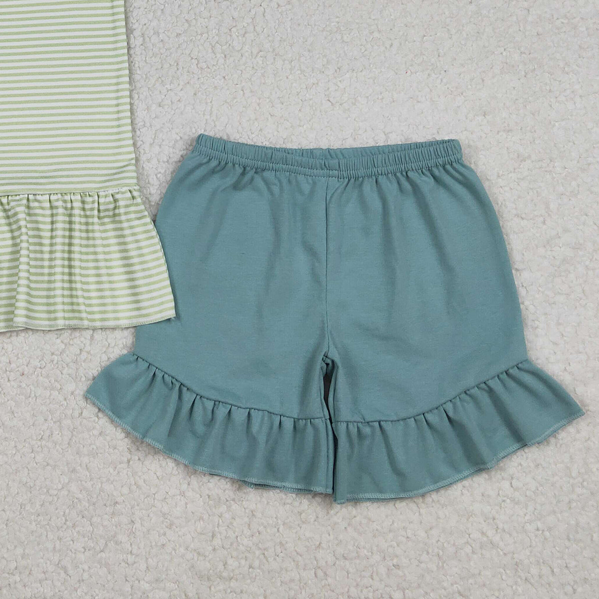 12.23 RTS NO MOQ （In stock）GSSO2792 Embroidery Fishing Baby Girls Stripe Collar Tunic Ruffle Shorts Hunting Clothes Sets