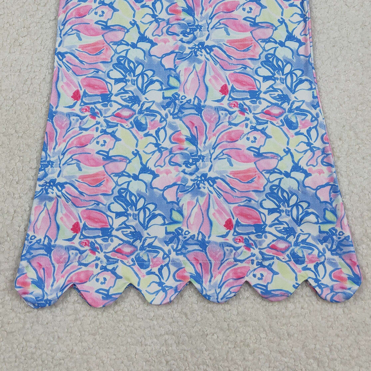 3.10 RTS NO MOQ （In stock）GSD3627 Kids Fashion Clothes Baby Girls Sleeveless Colorful Flowers Button Scallop Knee Length Dresses