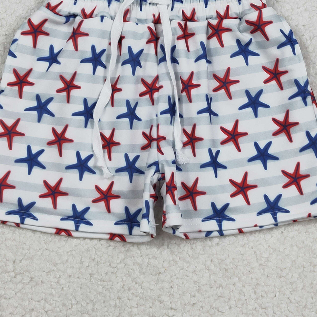 12.12 RTS NO MOQ （In stock）S0588 Baby Boys Summer Shorts Baby Boys Sea World Red Blue Starfishes Swimming Trunks Bottom