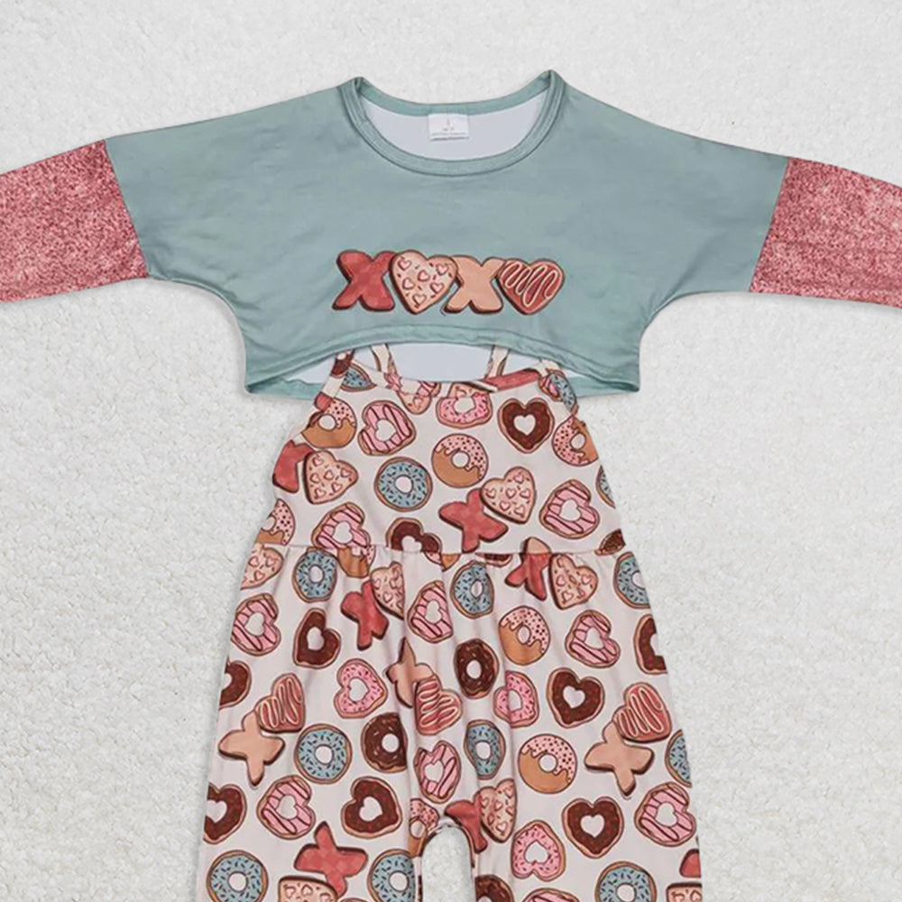 GLP0899RTS NO MOQ Baby Girls Winter Outfits Donut top sleeveless jumpsuit girls valentine's clothes
