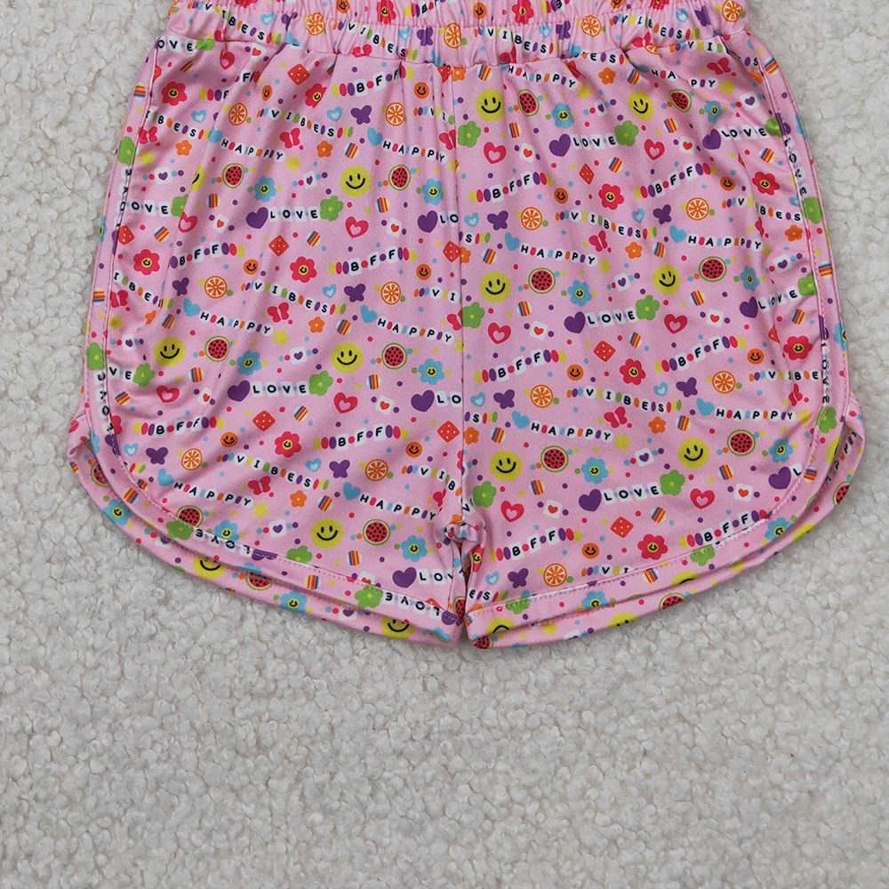 SS0484 RTS NO MOQ Baby Girls Summer Shorts  Pink happy vibes love floral baby girls summer shorts