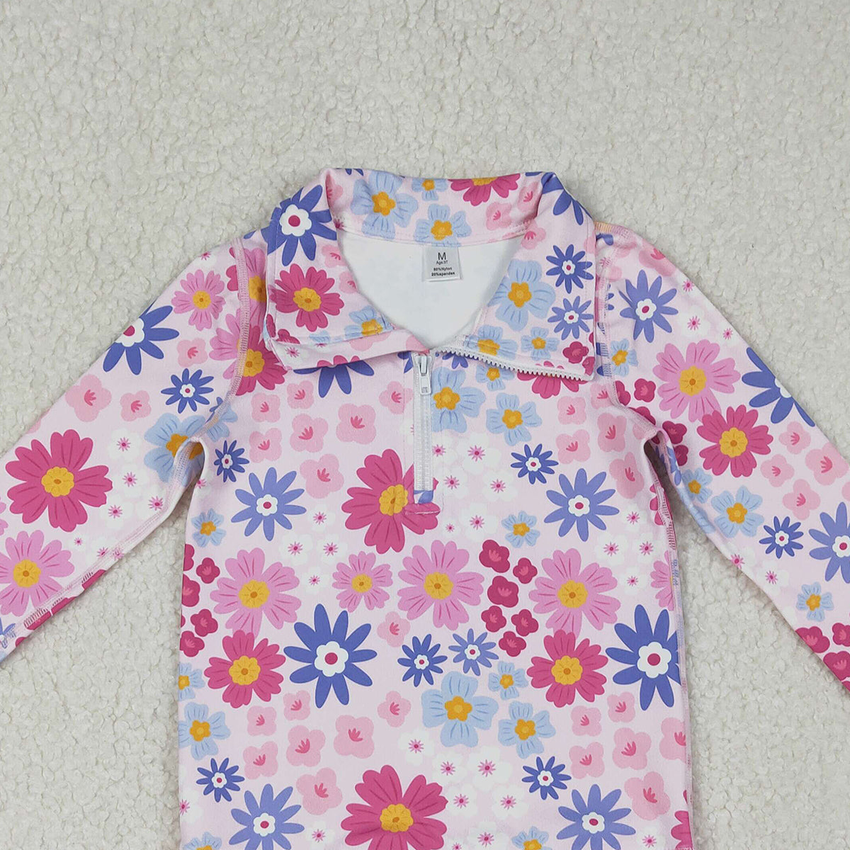 12.9 RTS NO MOQ （In stock）GT1373 Baby Girls Pink Blue Daisy Flowers Yoga Active Zipper Pullovers Top