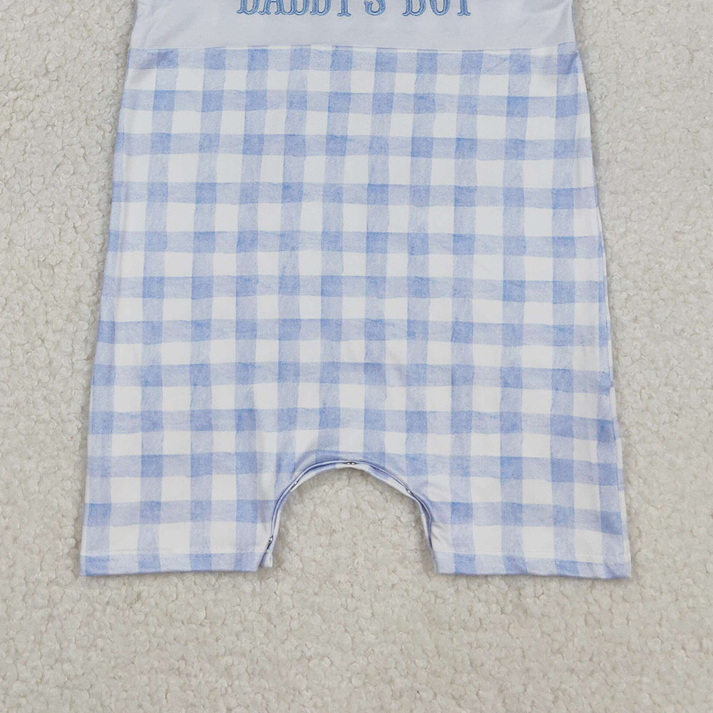 RTS NO MOQ （In stock）SR2945 Baby Boys Summer Rompers Light Blue Plaid Sleeveless Dad's Boy Romper