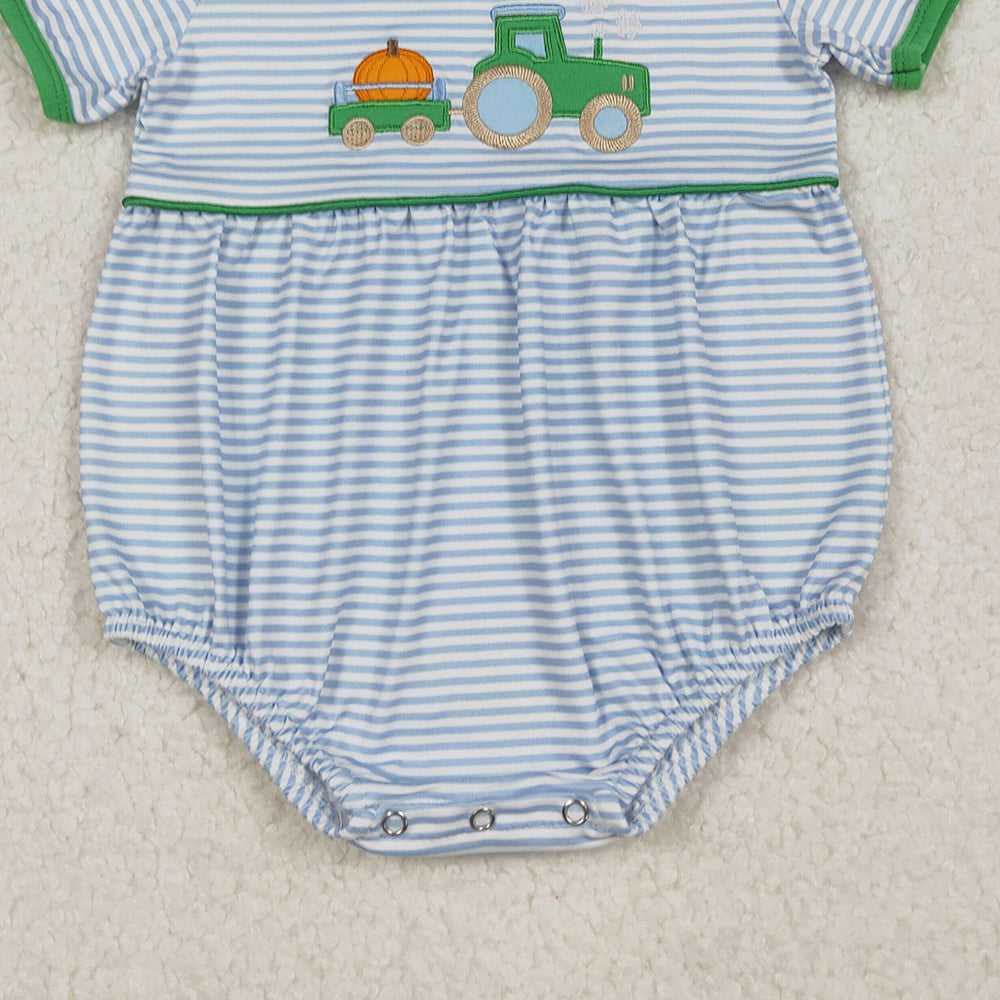 RTS NO MOQ （In stock）SR3201Baby Boys Summer Rompers Blue Stripe Pumpkins Truck Fall Rompers