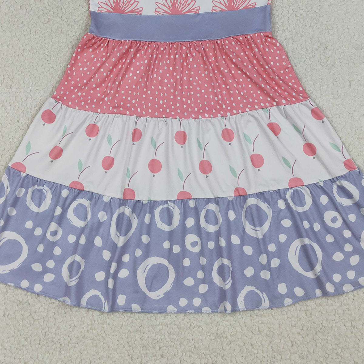 4.11 GSD4090 RTS NO MOQ （In stock ）Baby Girls Flutter Sleeve Daisy Peaches Patchwork Knee Length Dresses