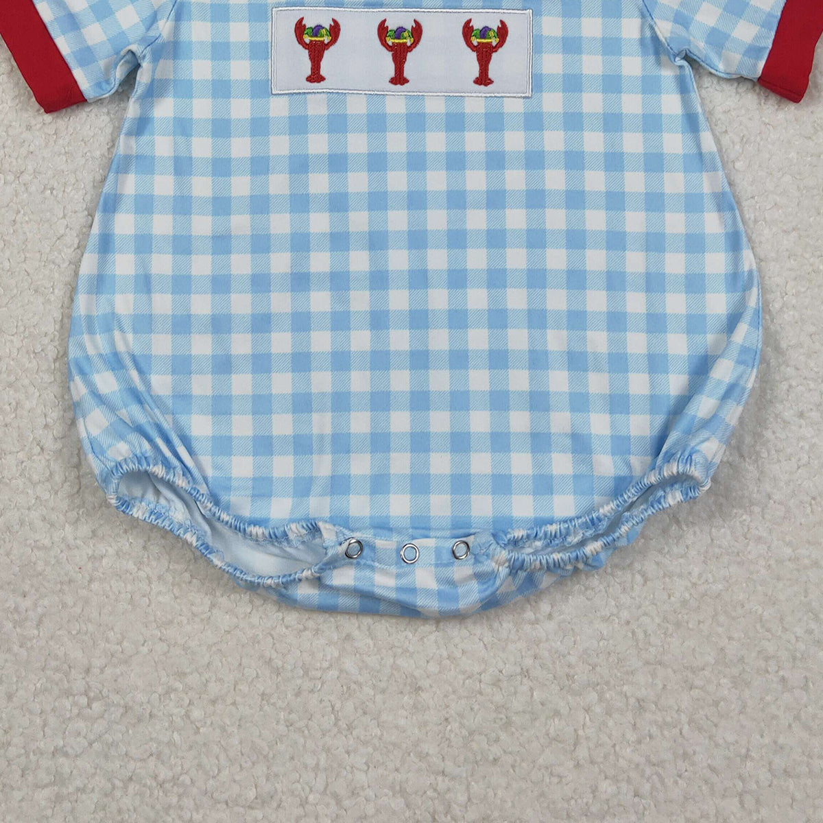 11.11 RTS NO MOQ （In stock）SR3257 Baby Boys Summer Rompers Embroidery Anchor Crayfishes Baby Boys Blue Checked Mardigras Rompers