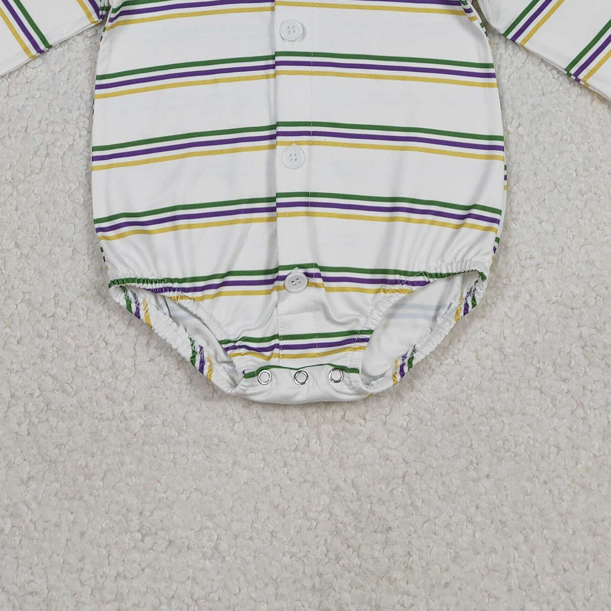 12.8 RTS NO MOQ （In stock）LR2880 Baby Girls Winter Rompers Baby Boys Long Sleeve Mardigras Stripe Button Rompers