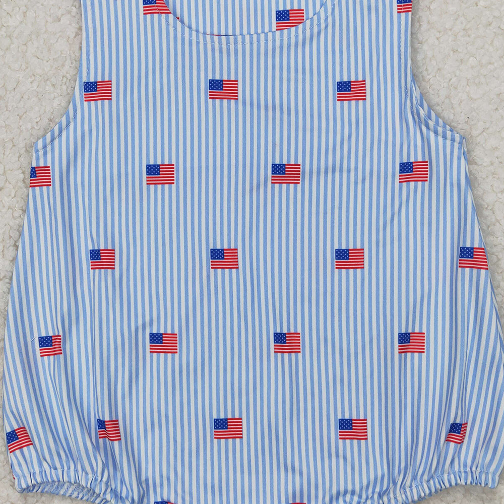 4.08 SR2922 RTS NO MOQ Baby Boys Summer Romper Baby Boys July 4th Flag Bubble Romper