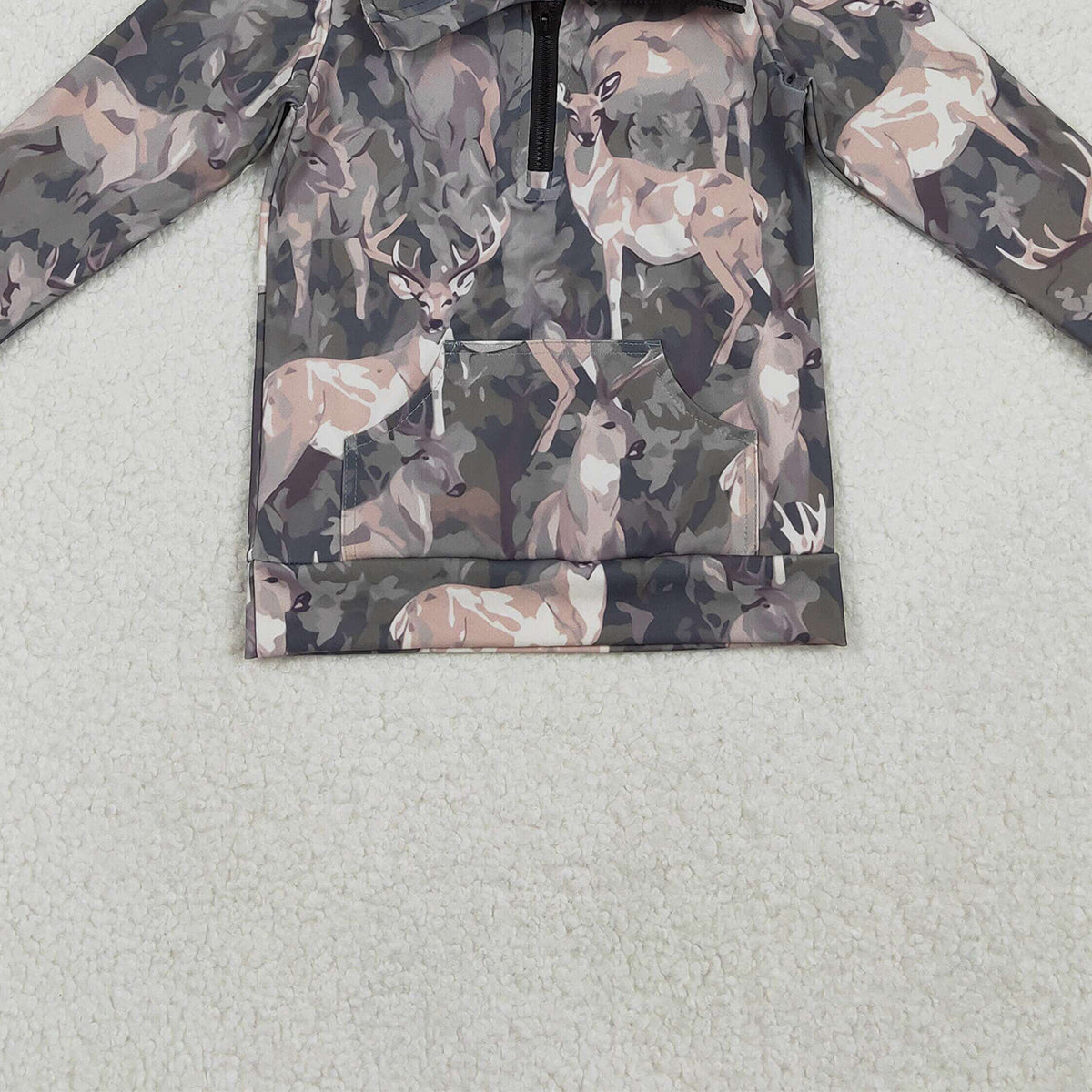11.1 RTS NO MOQ （In stock）GT1180 Baby Girls Long Sleeve Tops Baby Girls Deer Camo Pockets Zipper Hunting Yoga Active Pullovers Top