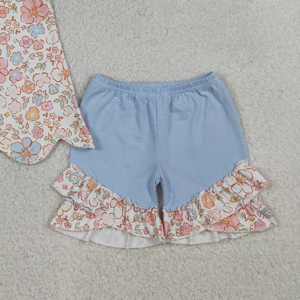 4.1 RTS NO MOQ （In stock）GSSO3393 Sleeveless floral scallop top shorts girls outfits