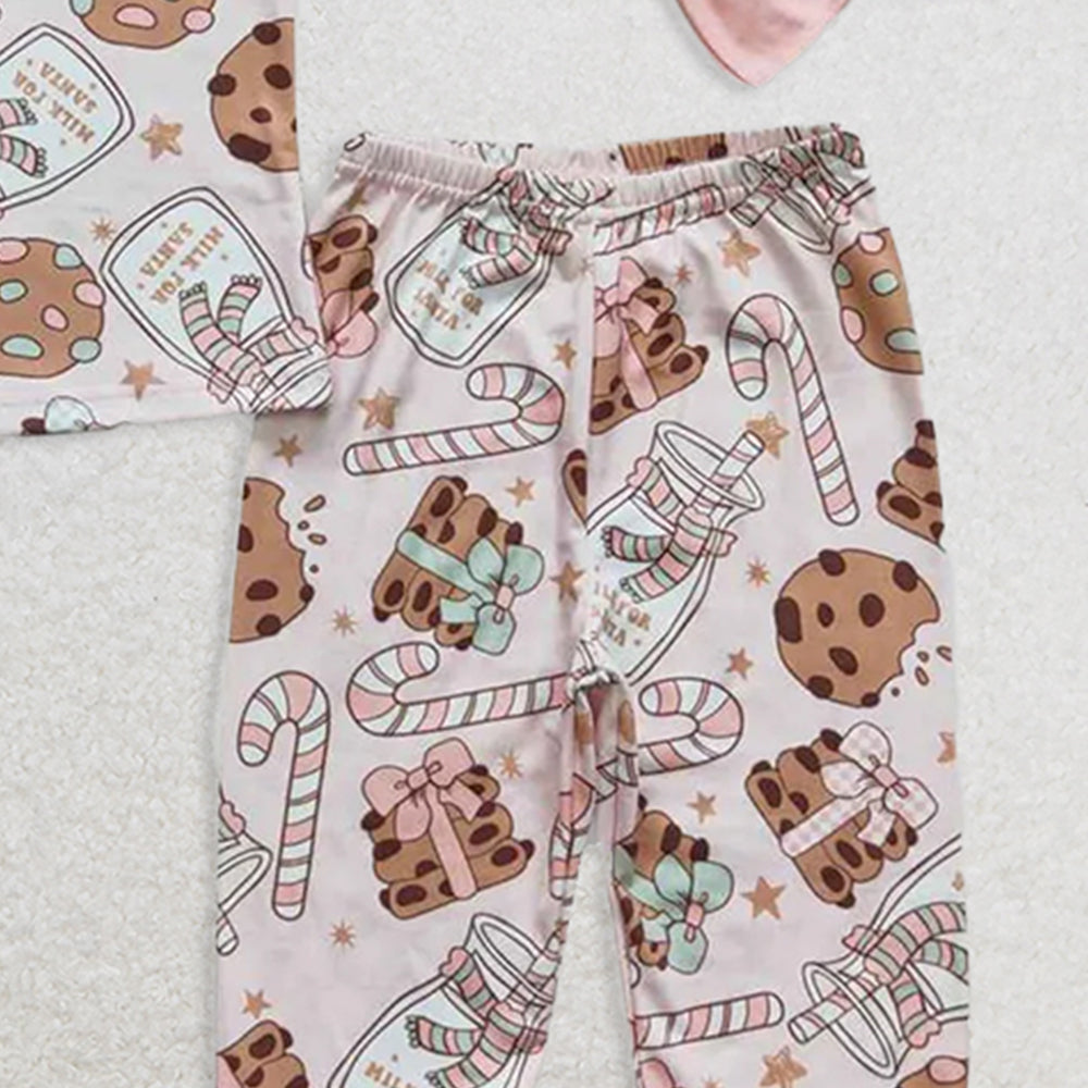 GLP0727RTS NO MOQ Baby Girls Winter Outfits Milk biscuit bottle cane pink long-sleeved trousers suit