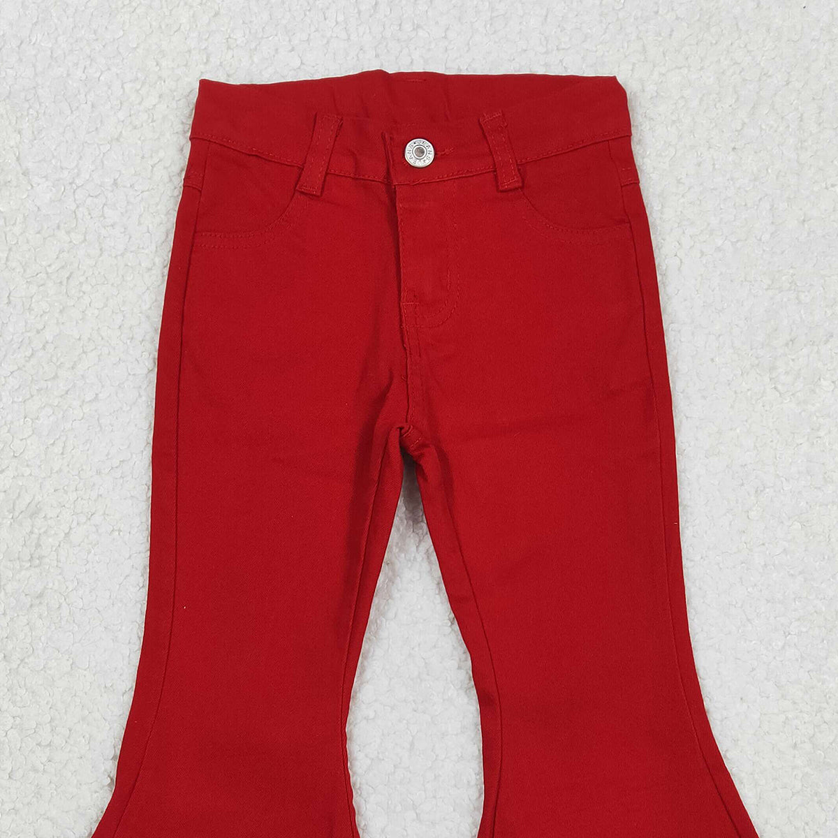 12.5 RTS NO MOQ （In stock）P0083 Baby Girls Red Denim Bell Jeans Pants