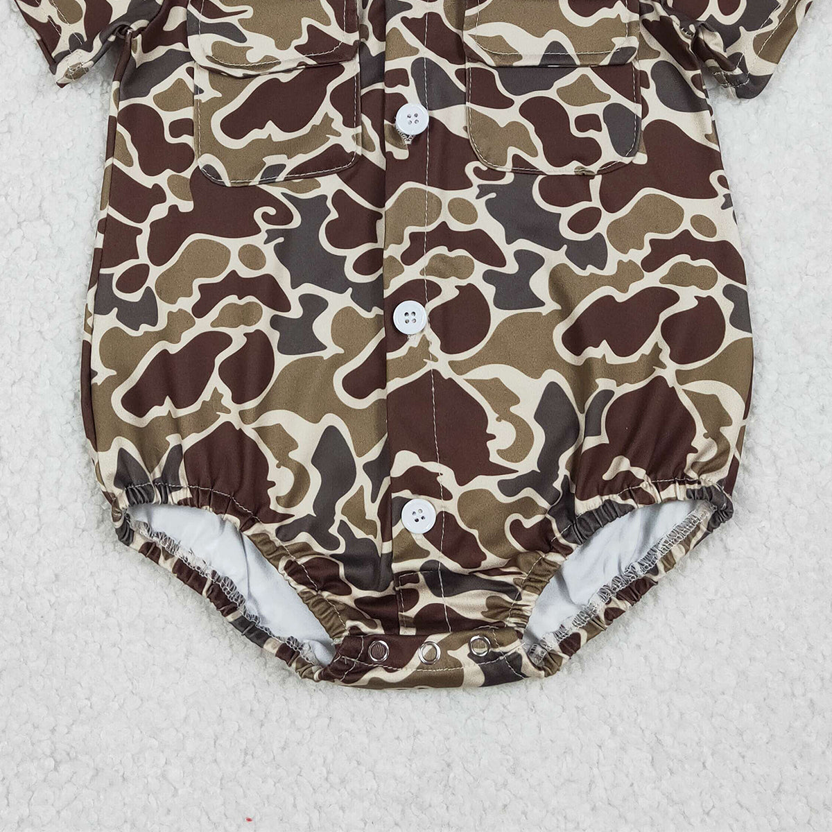 1.9 RTS NO MOQ （In stock）SR3659 Baby Boys Rompers Baby Boys Southern Dark Khaki Camo Button Pockets Rompers