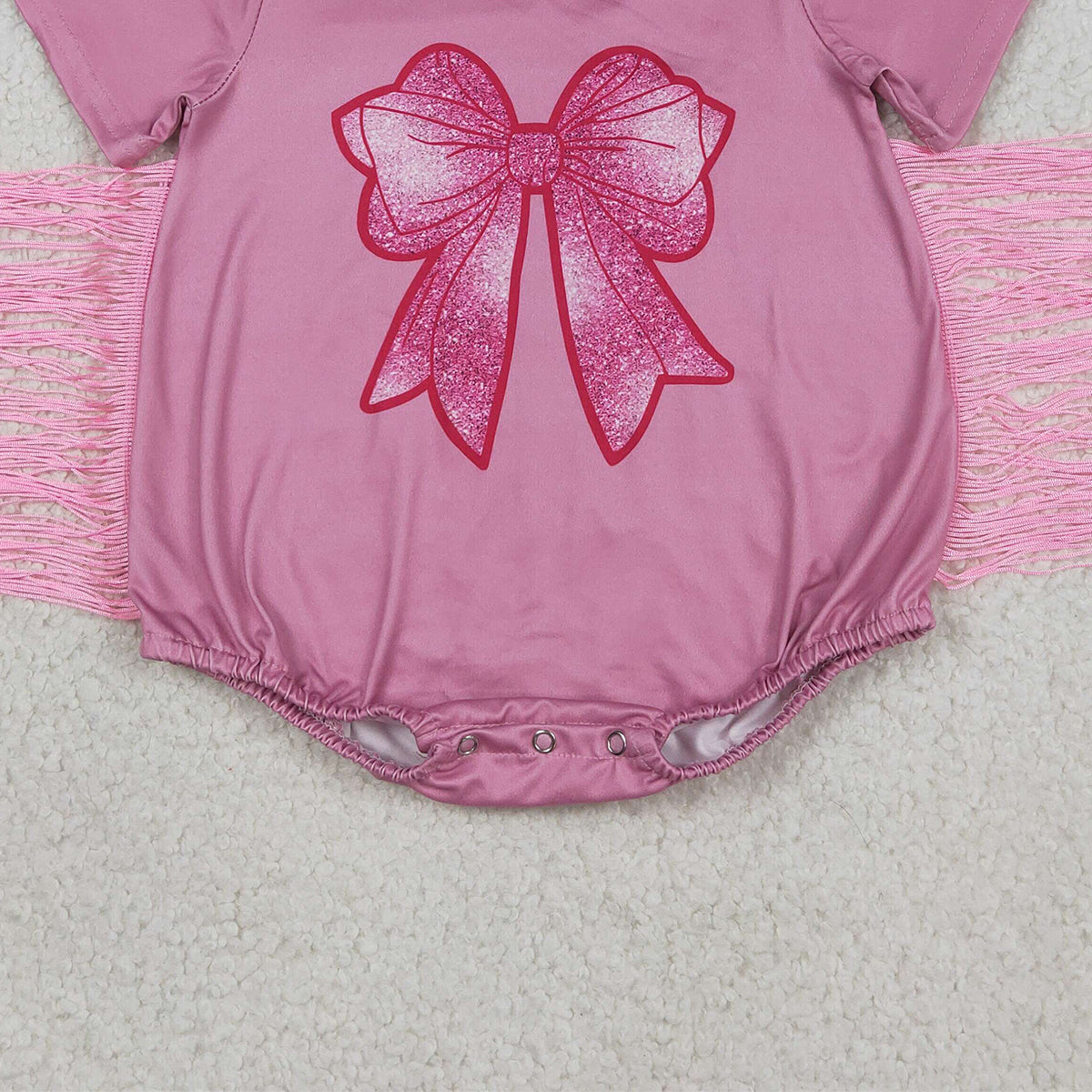 3.27 RTS NO MOQ （In stock）SR3187 Pink short sleeves tassels bow baby girls romper