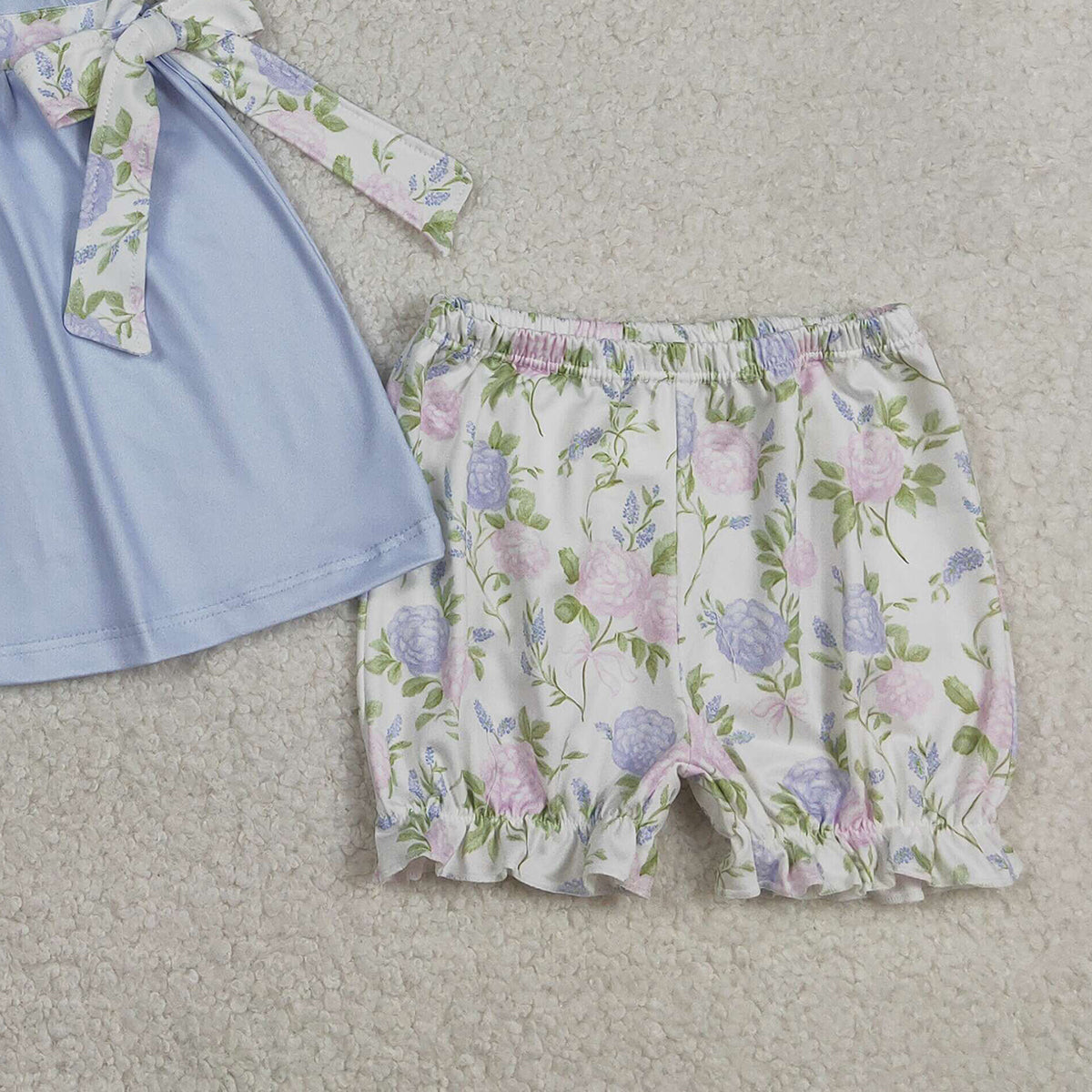 3.12 RTS NO MOQ （In stock）GSSO2846 Kids Clothing for Girls Baby Girls Thank Heaven Little Girl Flowers Bows Tunic Ruffle Shorts Clothes Sets