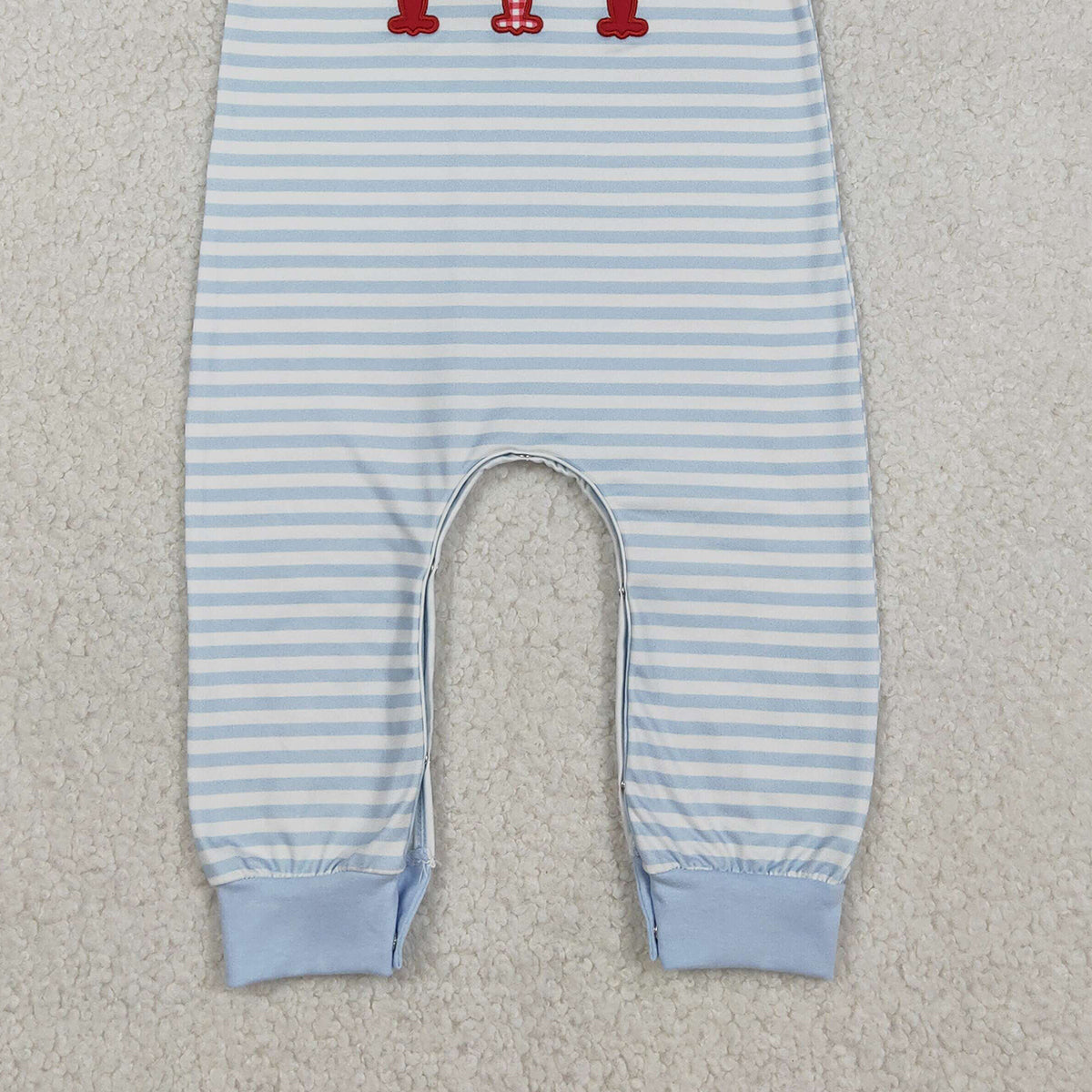 12.12 RTS NO MOQ （In stock）SR3333 Baby Boys Rompers Embroidery Crayfishes Baby Boys Grey Stripe Footie Rompers