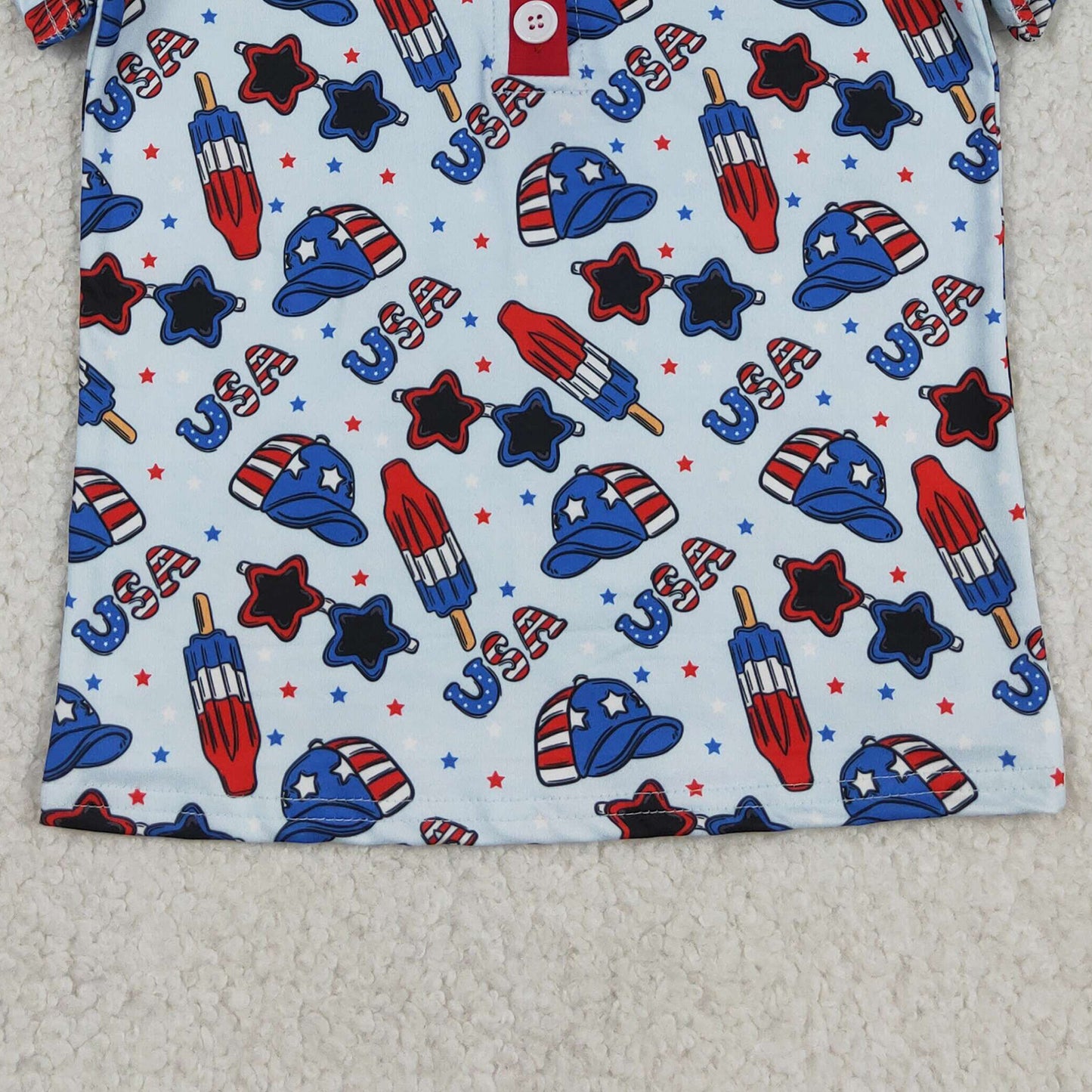 BT1767 RTS NO MOQ （In stock ）Short sleeves USA popsicle kids boys 4th of july polo shirt