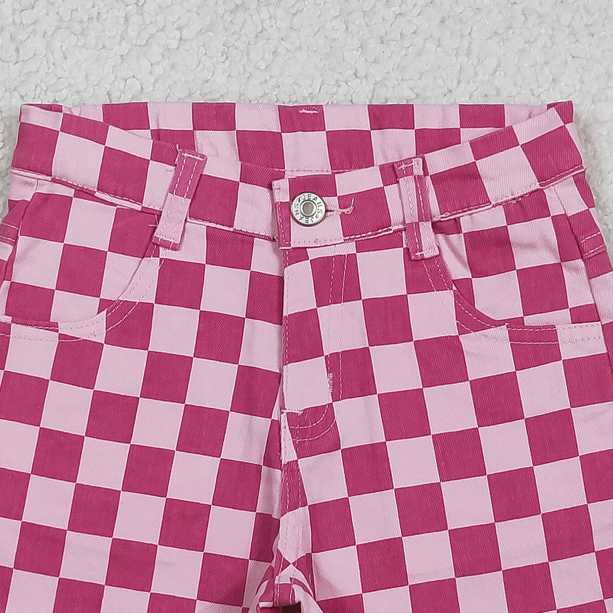 12.13 RTS NO MOQ （In stock）SS0764 Baby Girls Summer Shorts Baby Girls Pink Checked Pockets Denim Shorts Bottom