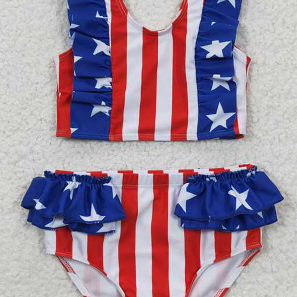 6.03  S0090 New Rts No Moq 8-9 Days By Air Arrived it Stars stripe lining baby girls 4th of july swimsuit