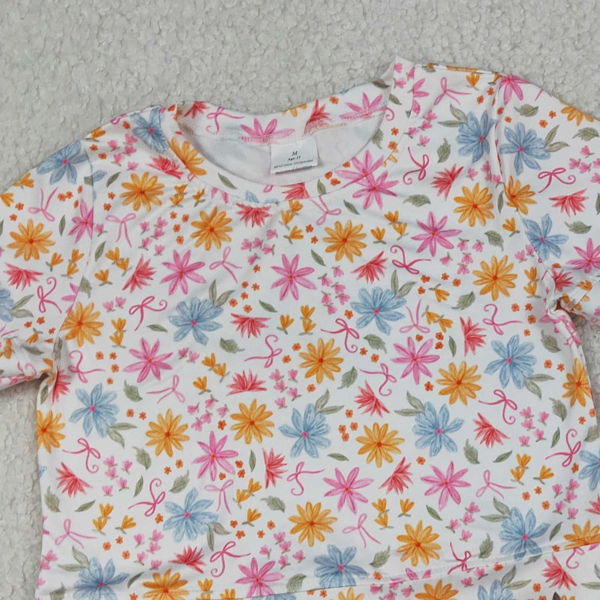 4.8 GSSO3269 RTS NO MOQ （In stock） Short sleeves floral bow scallop kids girls summer outfits