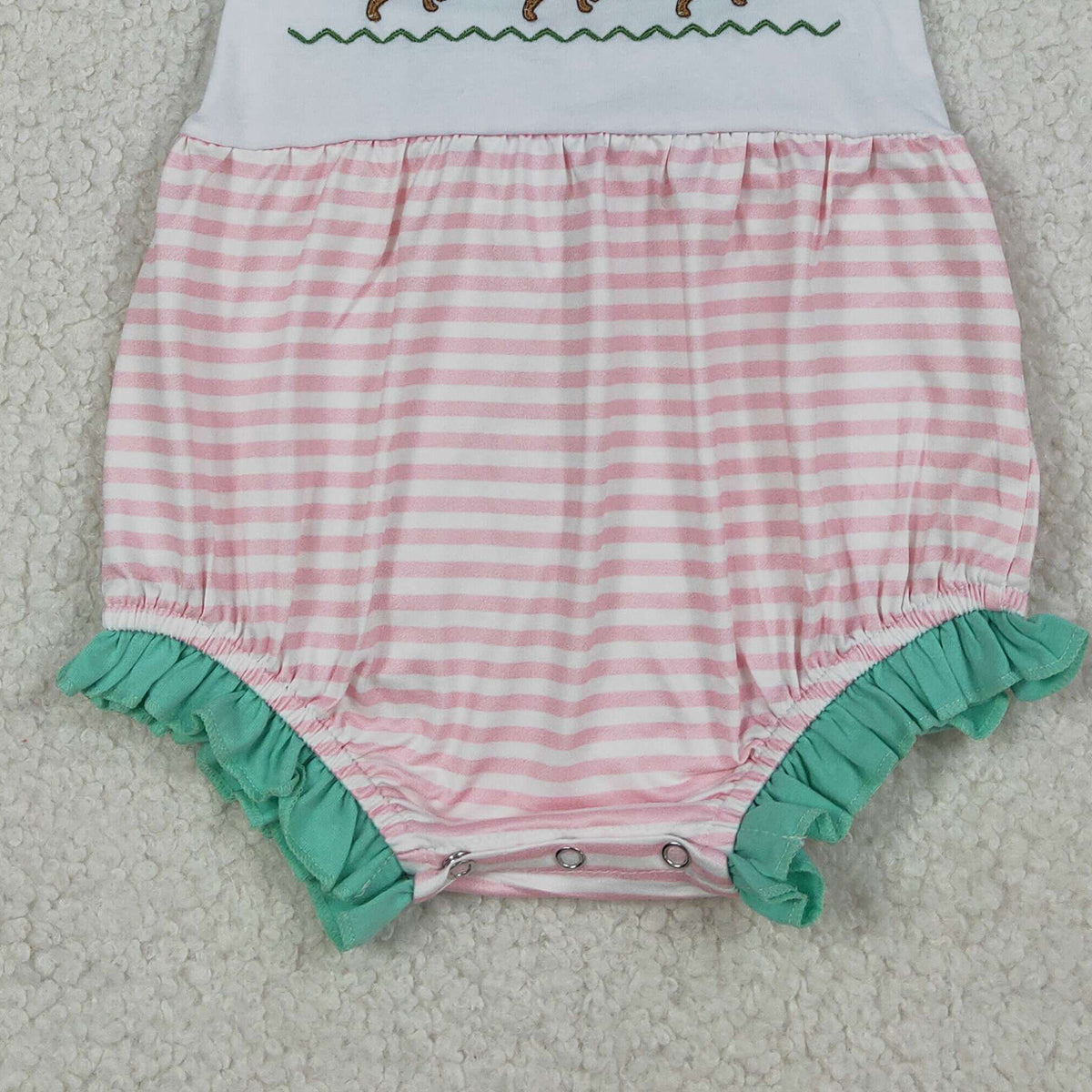 3.19 RTS NO MOQ （In stock）SR3558 Children's Fashion Romper Baby Girls Strap Embroidery Dogs Pink Stripe Hunting Rompers