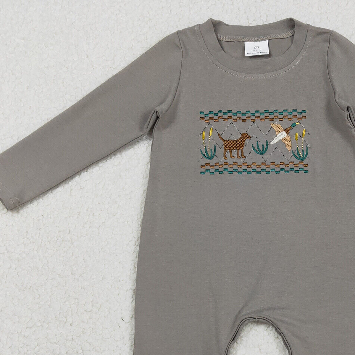 1.6 RTS NO MOQ （In stock）LR2909 Baby Boys Winter Rompers Embroidery Dog Ducks Baby Boys Hunting Rompers