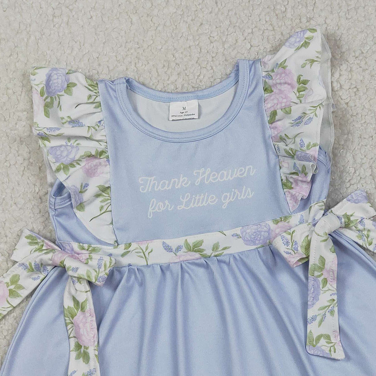 3.12 RTS NO MOQ （In stock）GSSO2846 Kids Clothing for Girls Baby Girls Thank Heaven Little Girl Flowers Bows Tunic Ruffle Shorts Clothes Sets
