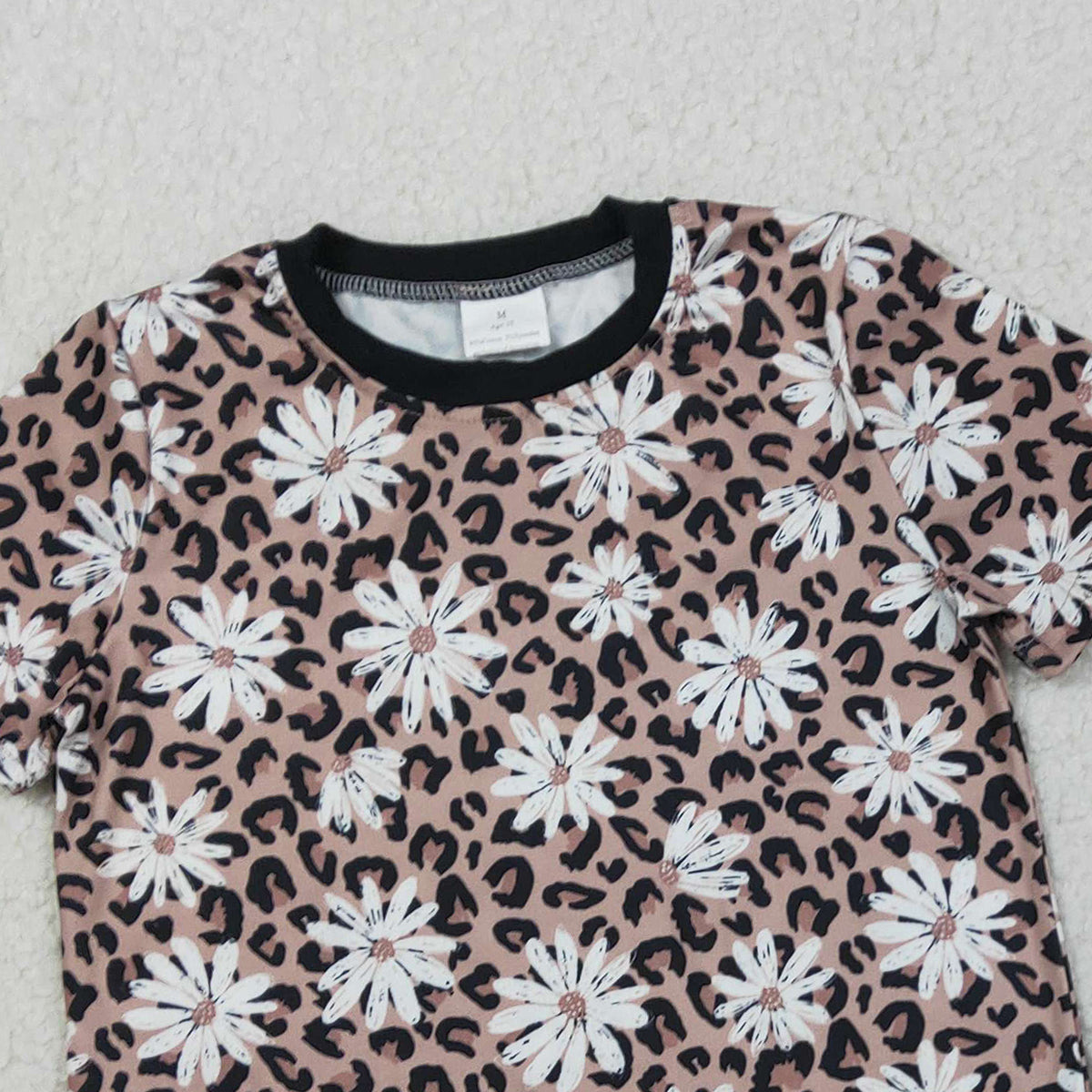 2.2 RTS NO MOQ （In stock）GSSO3079 Baby Girls Leopard Daisy Flowers Top Short Pajamas Clothes Sets
