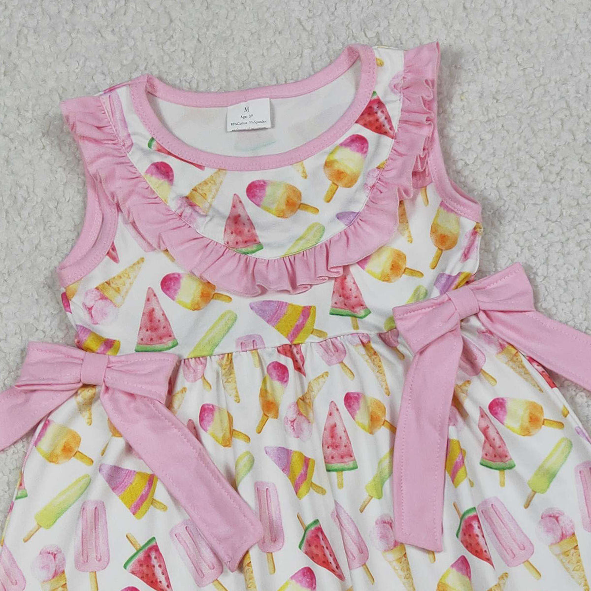 1.14 RTS NO MOQ （In stock）GSSO3067 Baby Girls Colorful Popsicle Ice Creams Collar Tunic Ruffle Shorts Clothes Sets