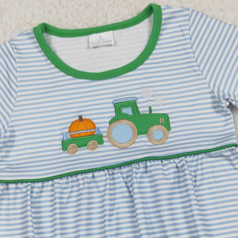 RTS NO MOQ （In stock）SR3201Baby Boys Summer Rompers Blue Stripe Pumpkins Truck Fall Rompers