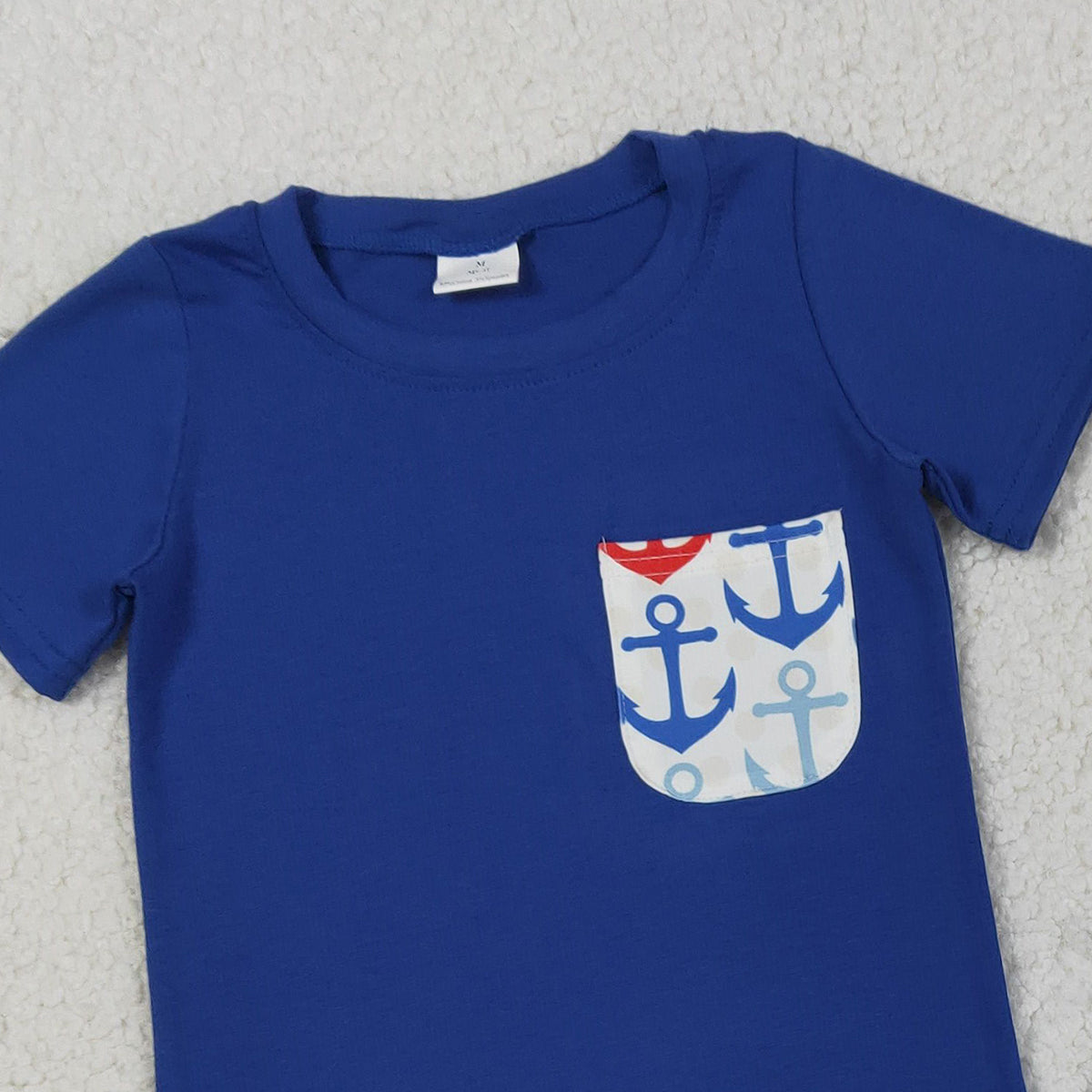 3.18 RTS NO MOQ （In stock）BSSO1874 Fashion Clothing For Baby Boys Hot Blue Shirt Top Boats Fishing Pocket Shorts Clothes Sets