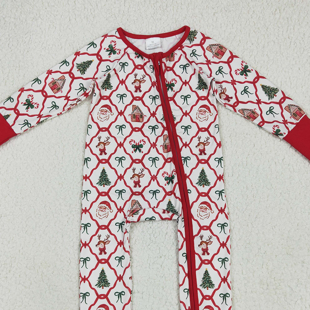 8.16 LR2248RTS NO MOQ Baby Girls Winter Rompers Baby Kids Long Sleeves Red Bows Plaid Trees Gingerbread Zipper Rompers