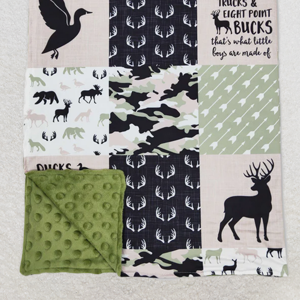 USA Shop (in stock)BL0071  RTS NO MOQ Baby Blankets Baby Kids Green Hunting Deer Minky Blankets