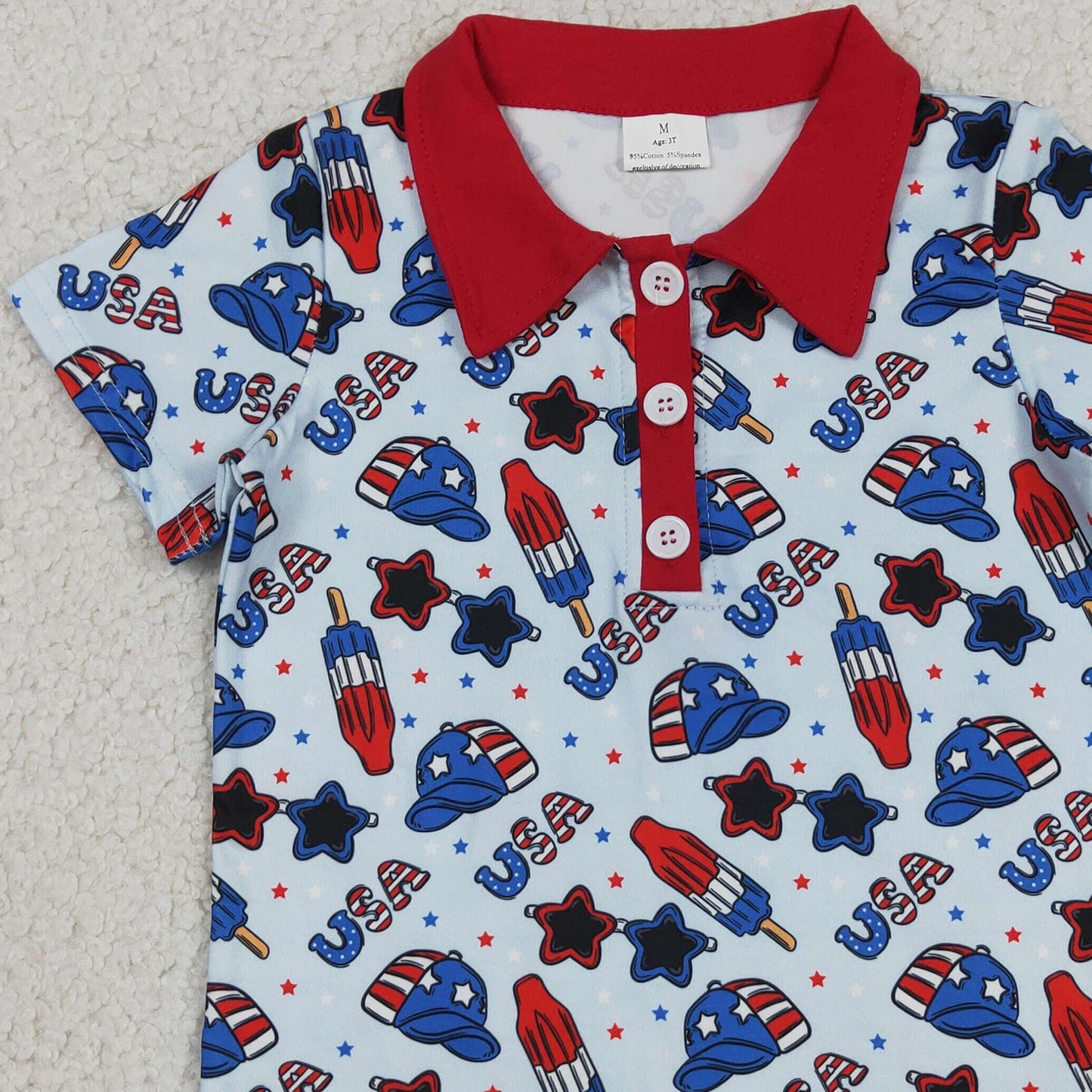 BT1767 RTS NO MOQ （In stock ）Short sleeves USA popsicle kids boys 4th of july polo shirt
