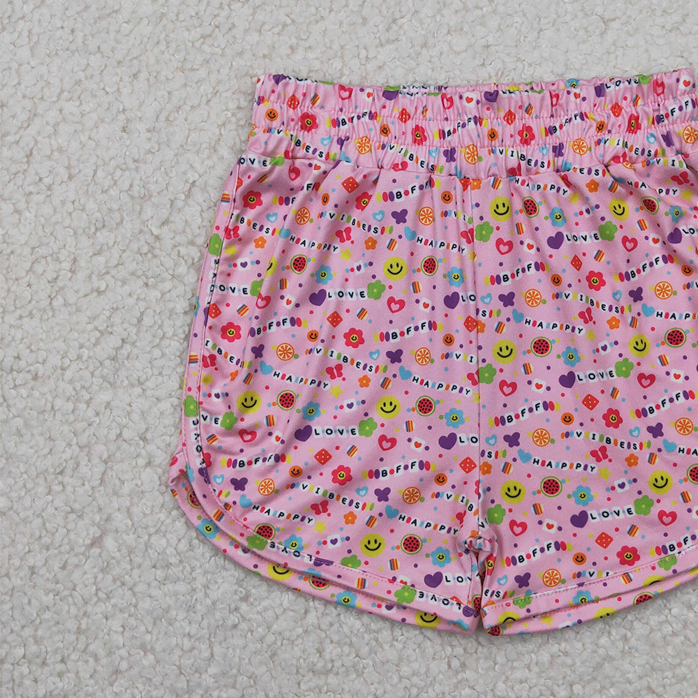 SS0484RTS NO MOQ Baby Girls Summer Shorts Pink happy vibes love floral baby girls summer shorts