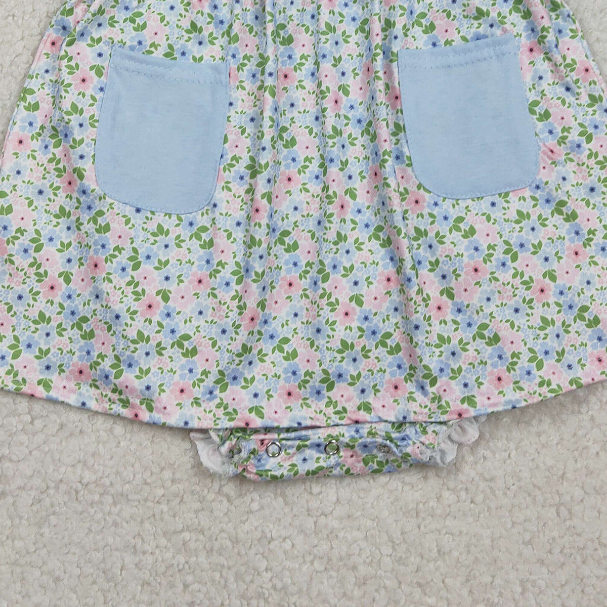 2.9 RTS NO MOQ （In stock）SR3752 Kids Clothing for Girls Baby Girls Sleeveless Blue Flowers Pockets Tunic Ruffle Rompers
