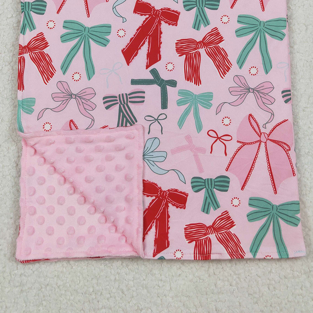 RTS NO MOQ （In stock）BL0218 Baby Blankets Pink Green Bows Plaid Christmas Blankets