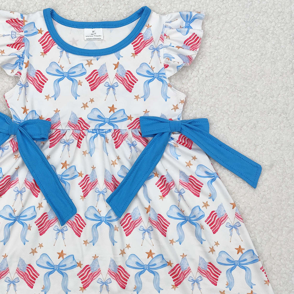 GSD1825 New Rts No Moq 8-9 Days By Air Arrived it Flutter sleeves flag bow stars girls 4th of july dresses